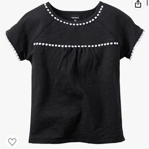 Carter's Baby Girls' Short Sleeve Pompom Trim Top; Black